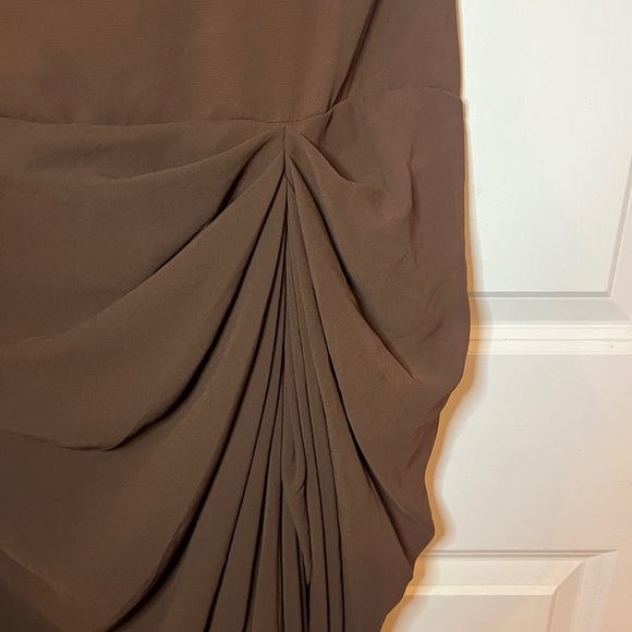 PrettyLittleThing One Shoulder Brown Dress - Picture 7 of 12